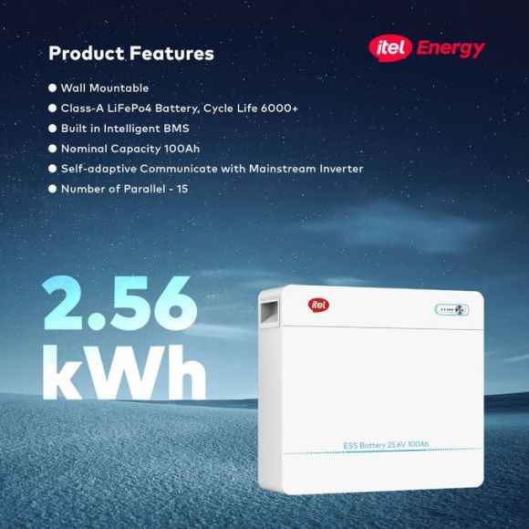 itel 2560Wh Lithium Battery Wall Mounted 24V 100Ah 2.56kWh IPW-25100 image - Mobimarket